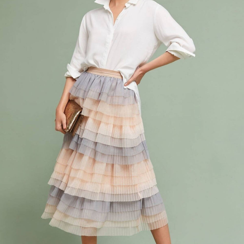 EVA FRANCO CAKE TIERED TULLE MIDI SKIRT